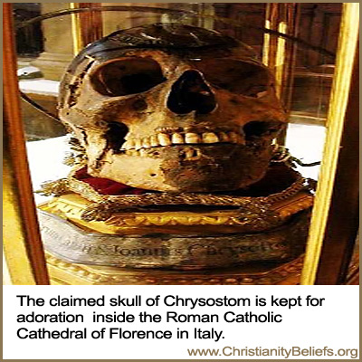 Calimed skull of Chrysostom is kept for adoration inside the Roman Catholic Cathedral of Florence in Italy