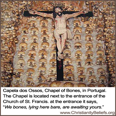 Capela Dos Ossos Chapel of Bones in Portugal next to Church of St. Francis