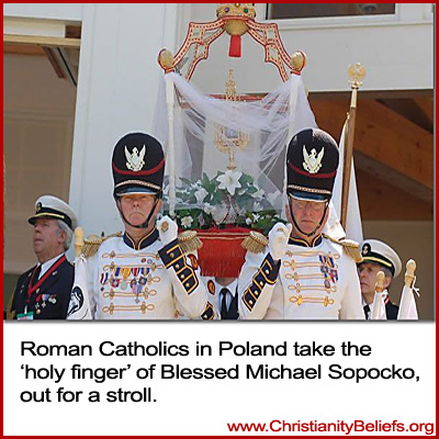 Roman Catholics in Poland take the holy finger of Blessed Michael Sopocko out for veneration