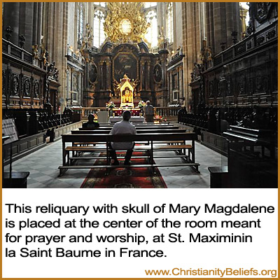 This reliquary with skull of Mary Magdelene in the basilica crypt of St. Maximinin la Saint Baume in France