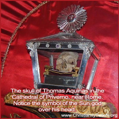 The skull of Thomas Aquinas in the Cathedral of Privemo, near Rome