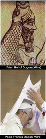 The Mitre hat that is worn by Catholic priests, cardinals and the Pope, represents Dagon the Babylonian fish god.